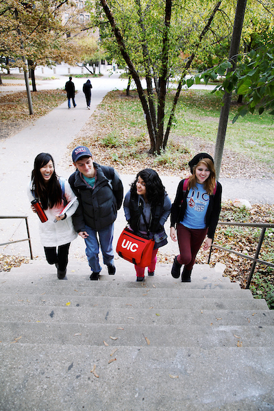 group of students outside on campus